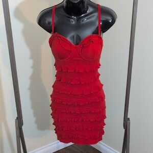Guess | Elegant Red Ruffle Dress